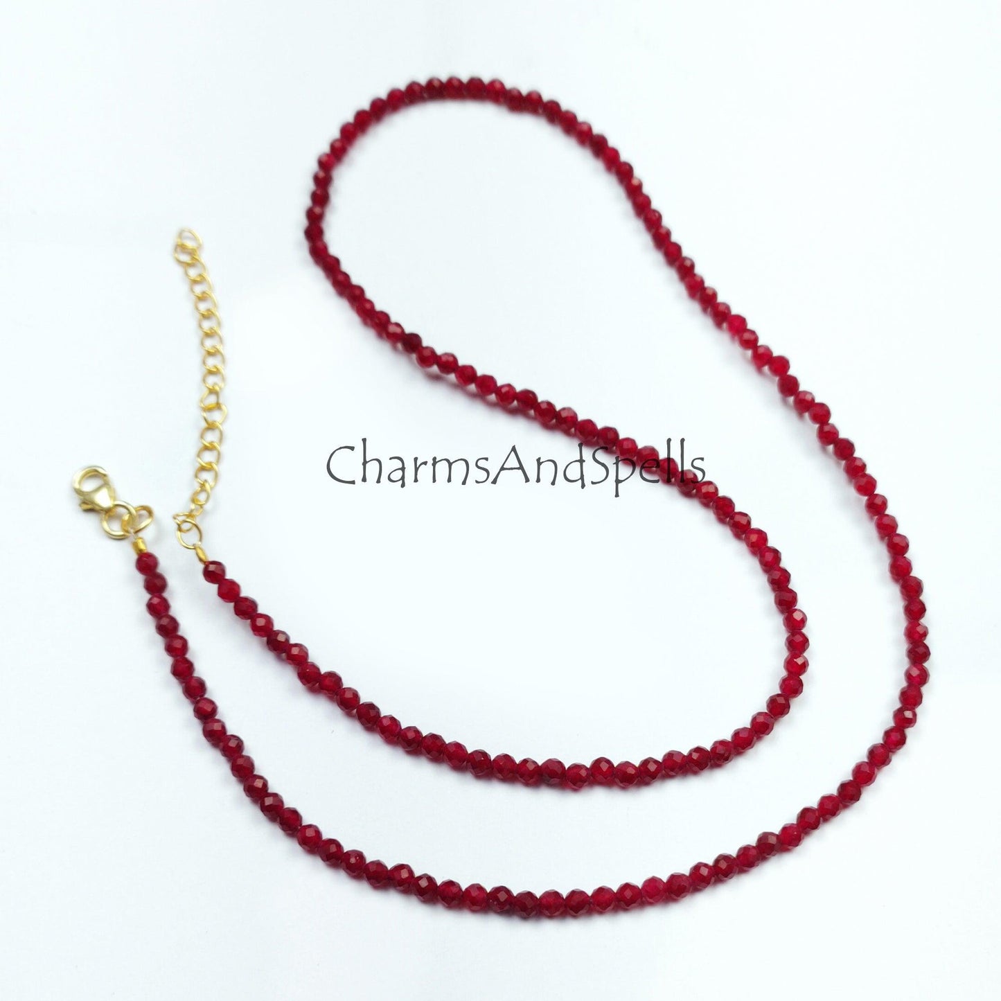 Faceted Red Garnet Beaded Necklace, Gold Plated Choker Necklace, Garnet Rondelle Beads, Necklace For Woman, Beads Necklace Jewelry - Charms And Spells