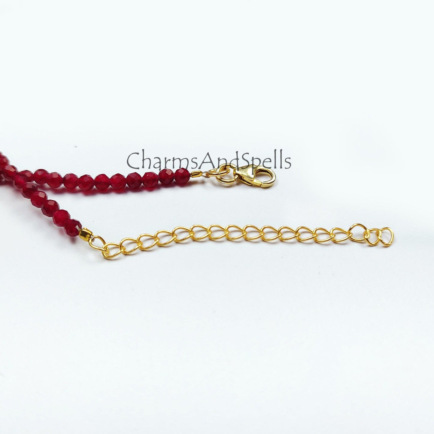 Faceted Red Garnet Beaded Necklace, Gold Plated Choker Necklace, Garnet Rondelle Beads, Necklace For Woman, Beads Necklace Jewelry - Charms And Spells