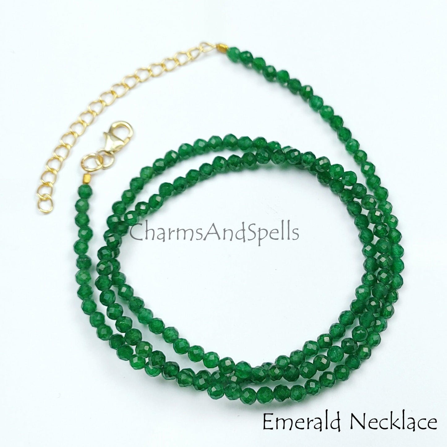 Authentic Beaded Emerald Necklace, Emerald Choker Necklace, Romantic Emerald Necklace, Tiny Beaded Emerald Necklace - Charms And Spells