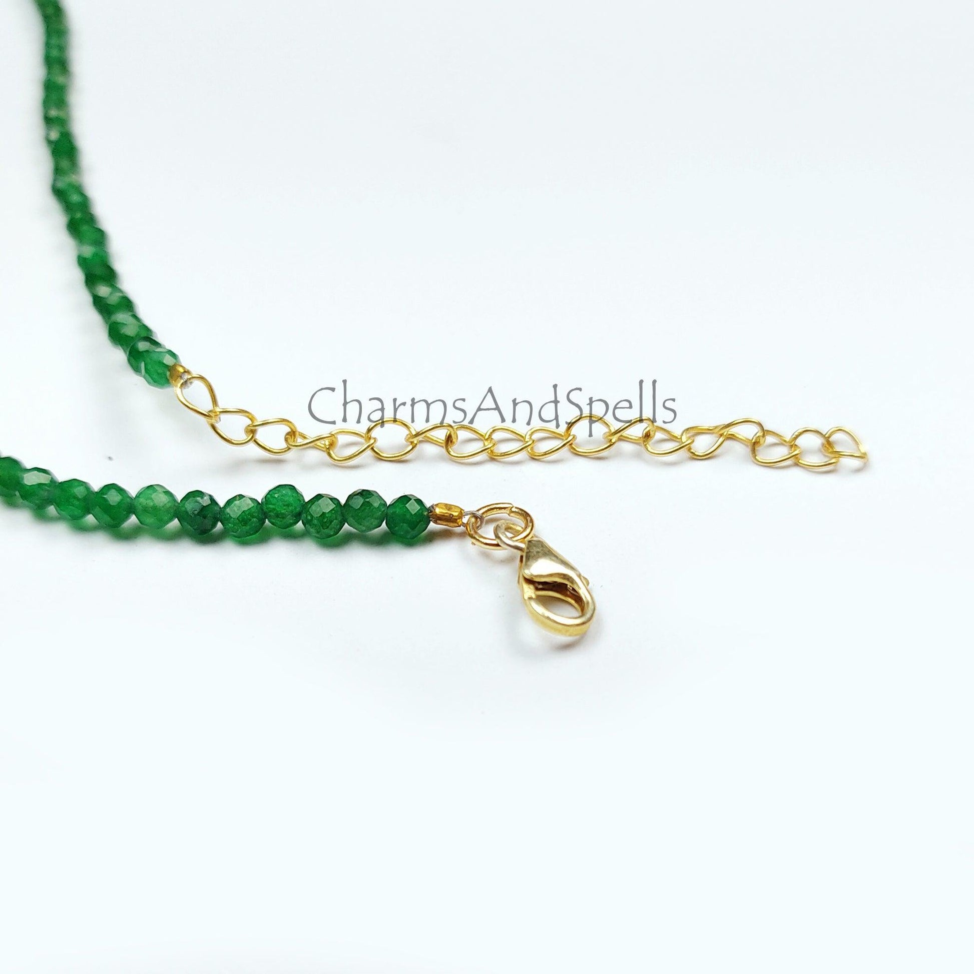 Authentic Beaded Emerald Necklace, Emerald Choker Necklace, Romantic Emerald Necklace, Tiny Beaded Emerald Necklace - Charms And Spells