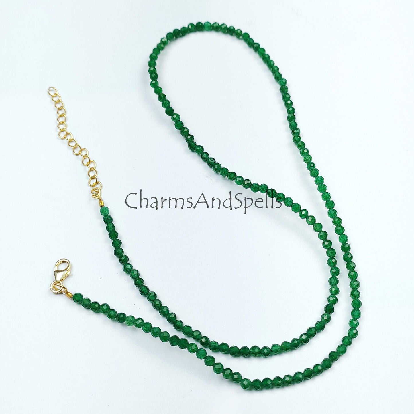 Authentic Beaded Emerald Necklace, Emerald Choker Necklace, Romantic Emerald Necklace, Tiny Beaded Emerald Necklace - Charms And Spells