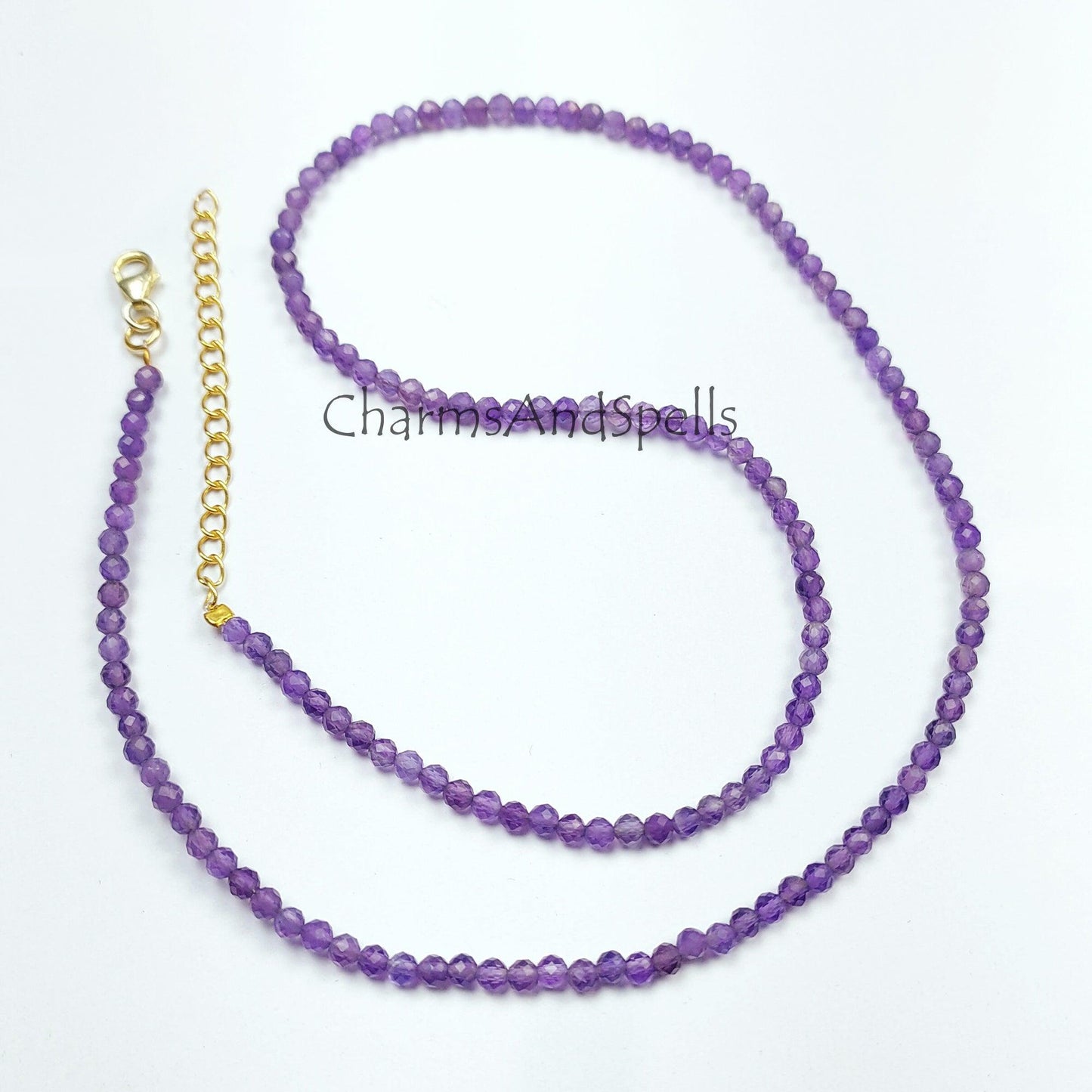 Natural Amethyst Beaded Necklace, Purple Amethyst Micro Faceted Round Beads Necklace. Amethyst Gemstone Necklace - Charms And Spells