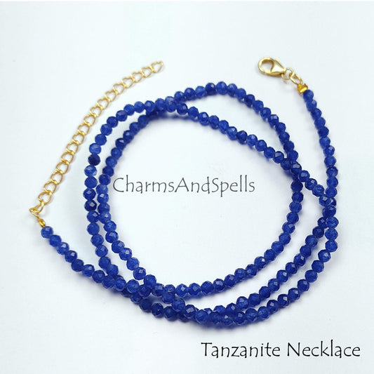 Tanzanite Necklace, Tanzanite Beaded Necklace, Tanzanite Choker, Dainty Tanzanite Necklace, Layering Necklace, December Birthstone - Charms And Spells