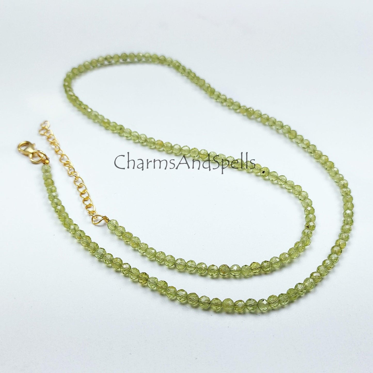 Peridot Choker Necklace, Faceted Peridot Jewelry, Crystal Jewelry, Beaded Necklace, Healing Crystals, Faceted Round Beads Necklace - Charms And Spells