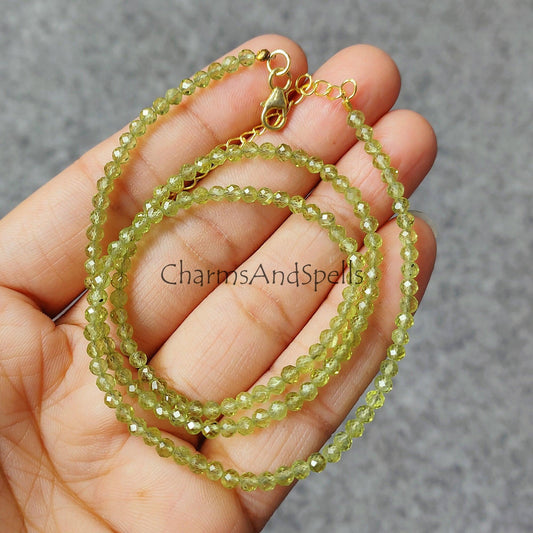 Peridot Choker Necklace, Faceted Peridot Jewelry, Crystal Jewelry, Beaded Necklace, Healing Crystals, Faceted Round Beads Necklace - Charms And Spells