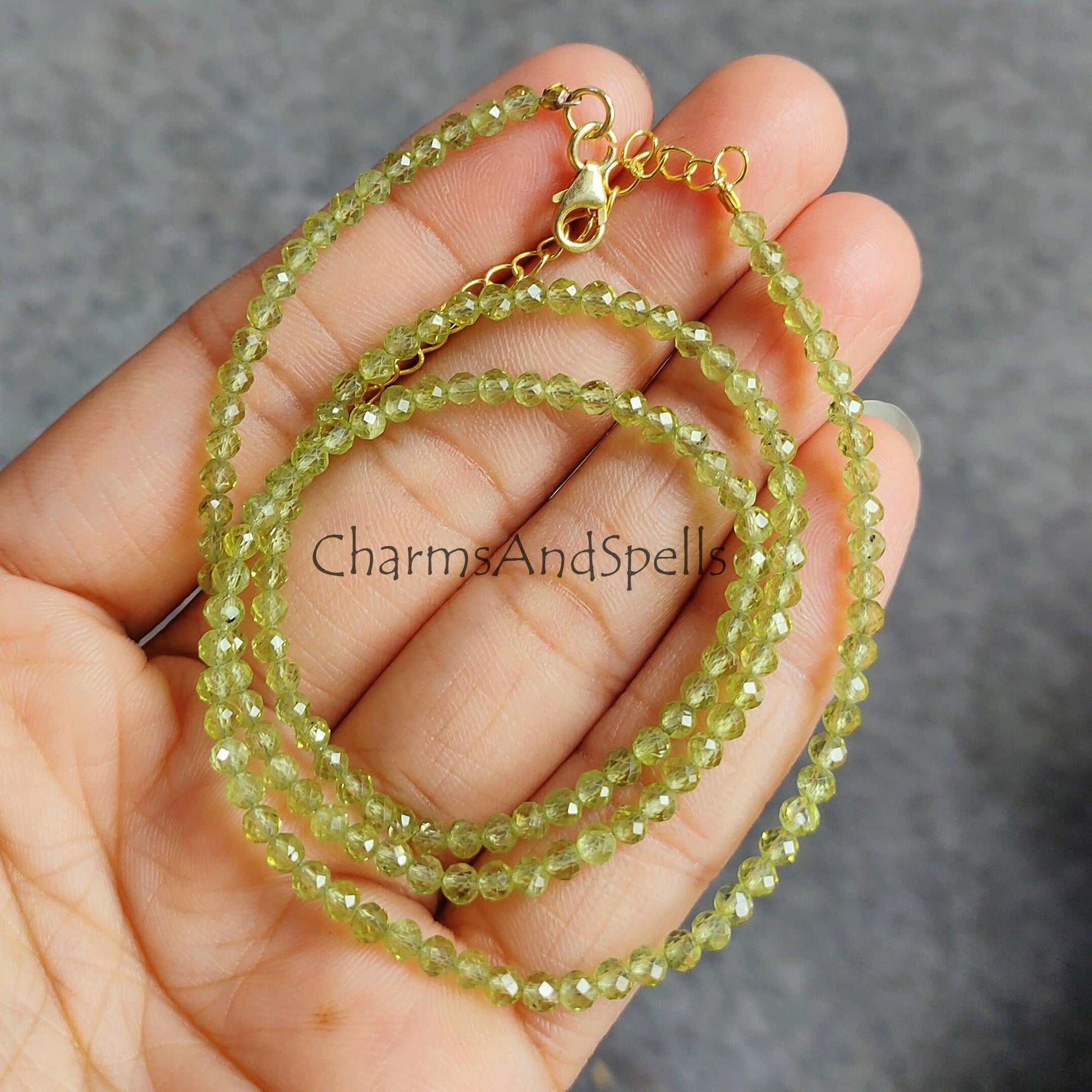 Peridot Choker Necklace, Faceted Peridot Jewelry, Crystal Jewelry, Beaded Necklace, Healing Crystals, Faceted Round Beads Necklace - Charms And Spells