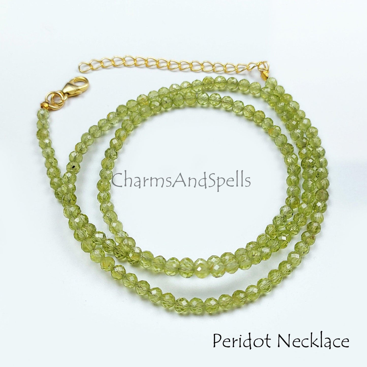 Peridot Choker Necklace, Faceted Peridot Jewelry, Crystal Jewelry, Beaded Necklace, Healing Crystals, Faceted Round Beads Necklace - Charms And Spells