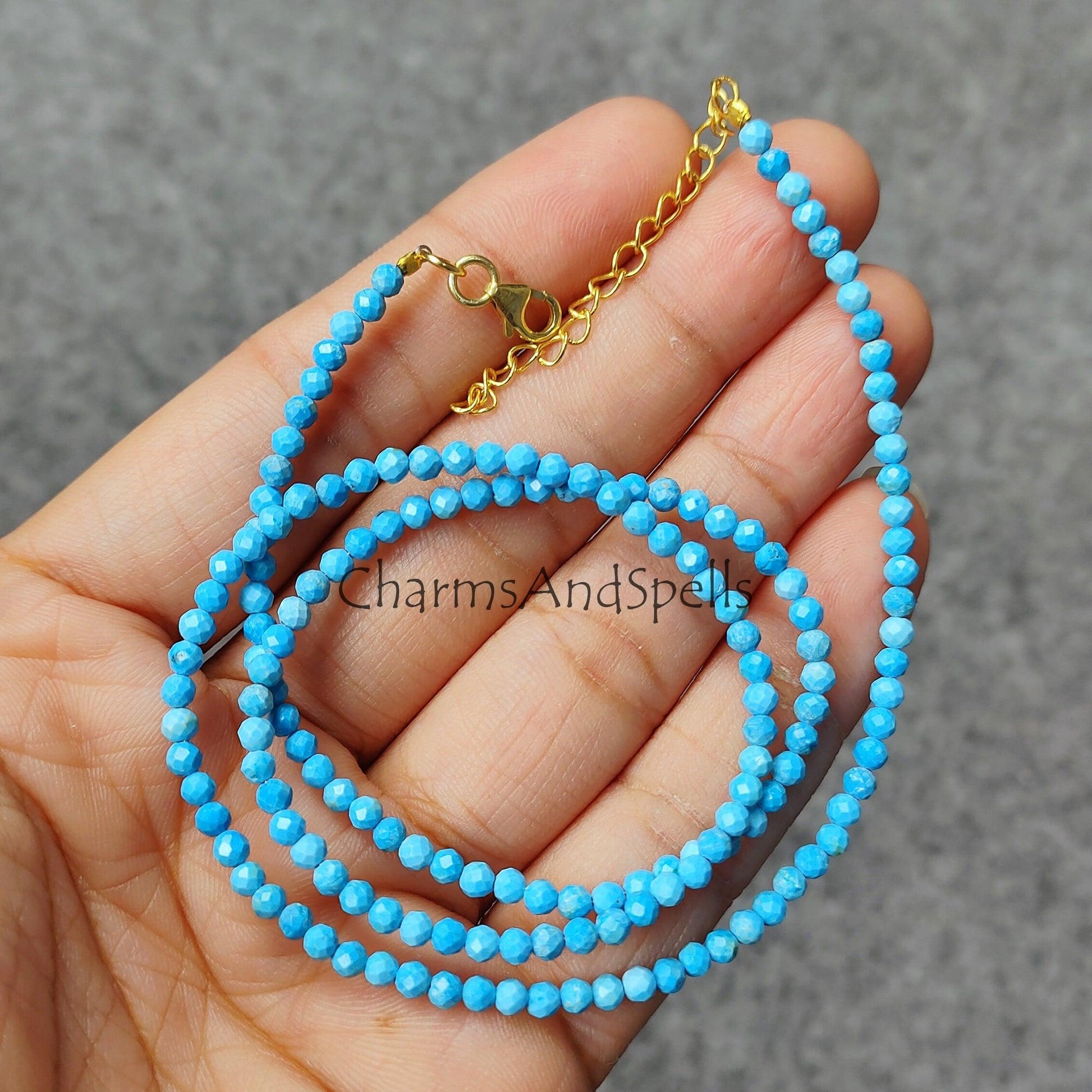 Small Turquoise Beaded Necklace, Dainty Minimalist Jewelry, Tiny Stone Necklace, Summer Jewelry, Choker Necklace, Handmade Jewelry - Charms And Spells