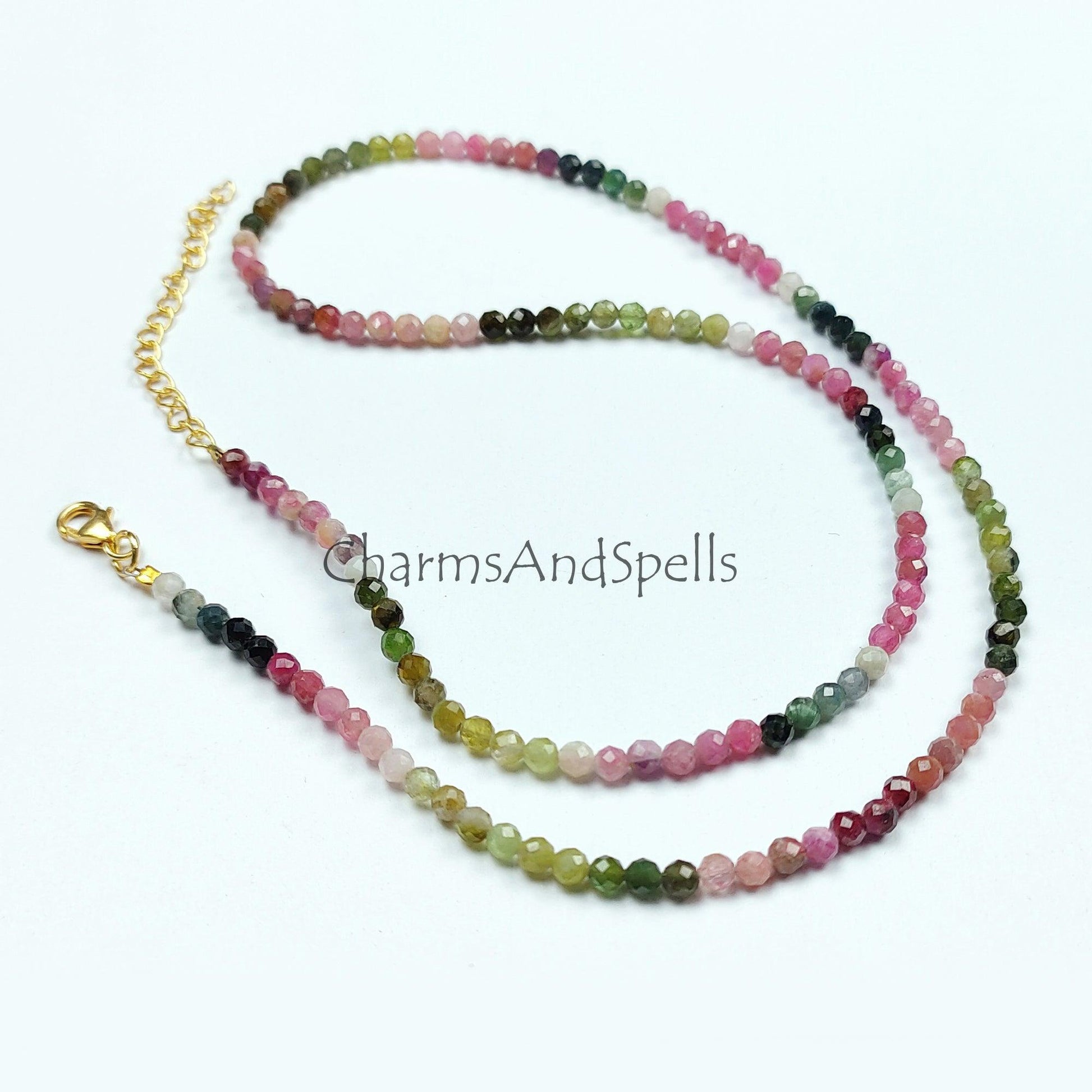 Multi Tourmaline Necklace, Natural Multi Color Tourmaline Faceted Round Beads Necklace, Semi Precious Gemstone, Engagement Gift - Charms And Spells