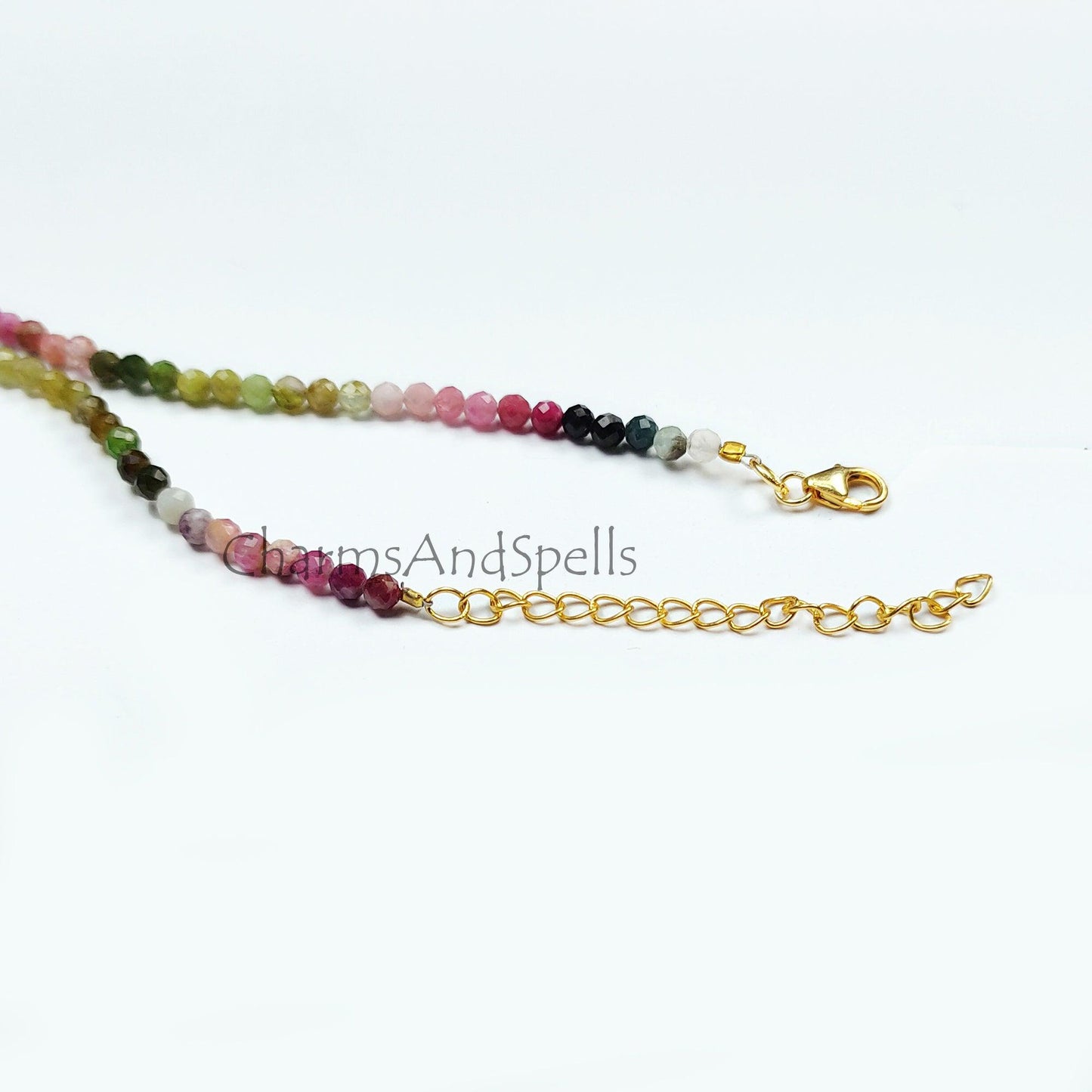 Multi Tourmaline Necklace, Natural Multi Color Tourmaline Faceted Round Beads Necklace, Semi Precious Gemstone, Engagement Gift - Charms And Spells