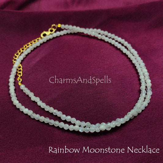 Moonstone Necklace, Moonstone Beaded Choker, Dainty Moonstone Necklace, Rainbow Moonstone Necklace, Layering Necklace, Woman Necklace - Charms And Spells