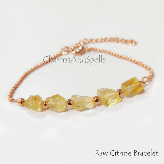 Rough Citrine Bracelet, Raw Citrine, Citrine Stone, November Birthstone, Healing Jewelry, Raw Crystals, Gift for Wife, Yellow Stone Bracelet - Charms And Spells