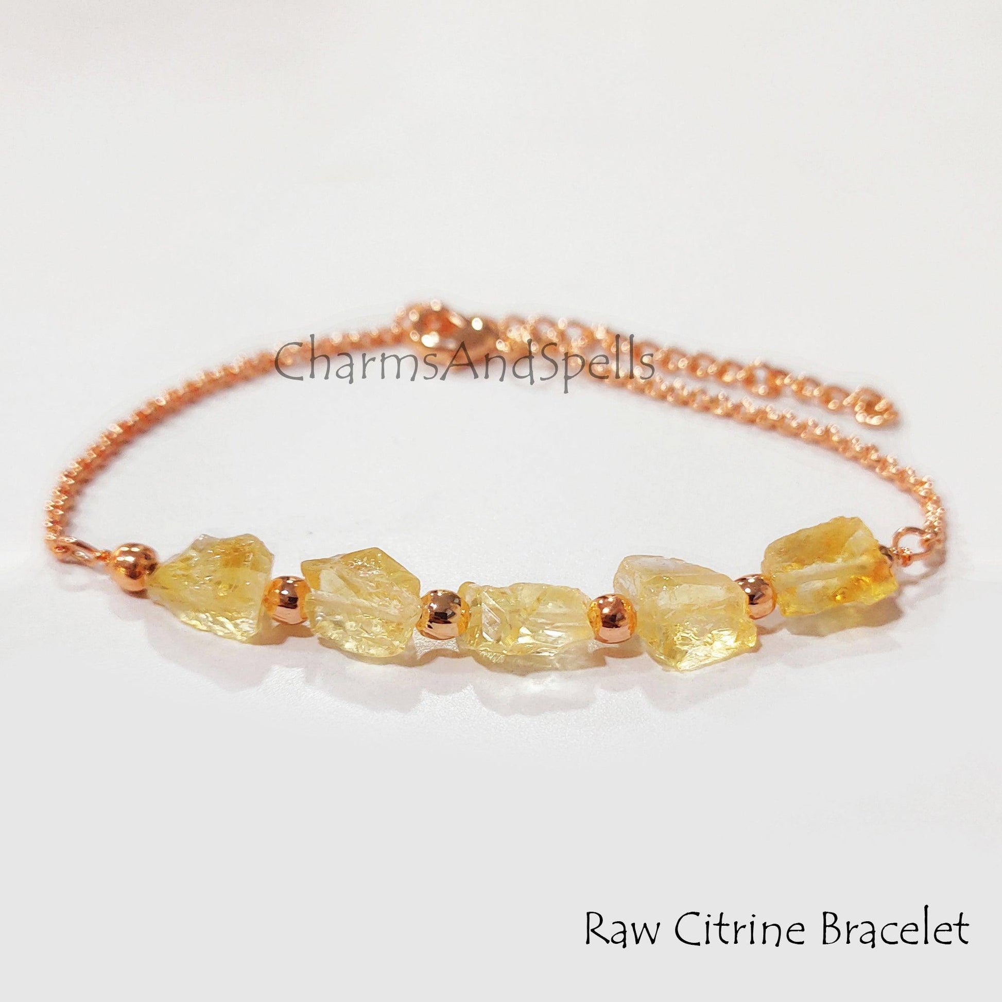 Rough Citrine Bracelet, Raw Citrine, Citrine Stone, November Birthstone, Healing Jewelry, Raw Crystals, Gift for Wife, Yellow Stone Bracelet - Charms And Spells