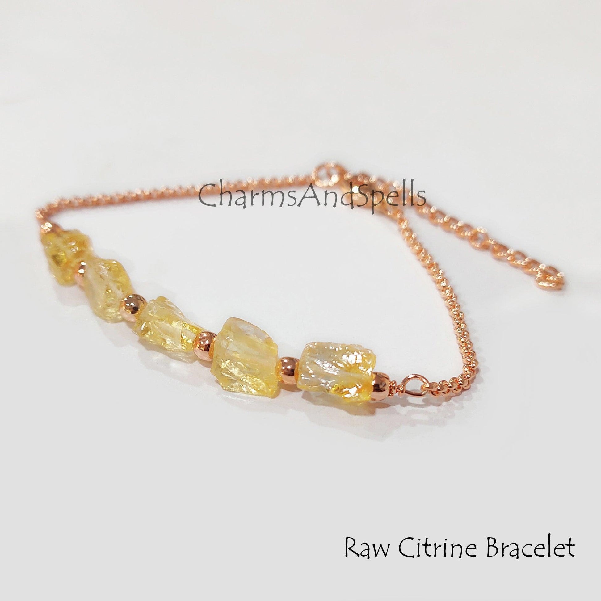 Rough Citrine Bracelet, Raw Citrine, Citrine Stone, November Birthstone, Healing Jewelry, Raw Crystals, Gift for Wife, Yellow Stone Bracelet - Charms And Spells