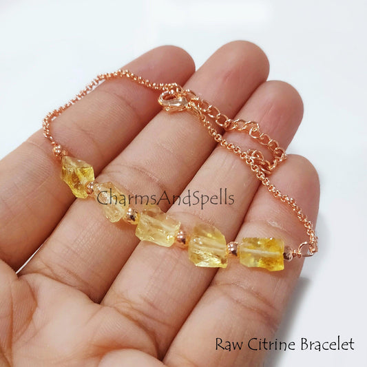 Rough Citrine Bracelet, Raw Citrine, Citrine Stone, November Birthstone, Healing Jewelry, Raw Crystals, Gift for Wife, Yellow Stone Bracelet - Charms And Spells