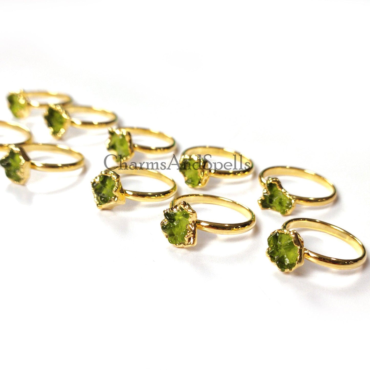 Raw Moldavite Ring, Electroplated Moldavite Jewelry, Dainty Moldavite Ring, Unique Ring, Raw gemstone Ring, Gift For Woman - Charms And Spells