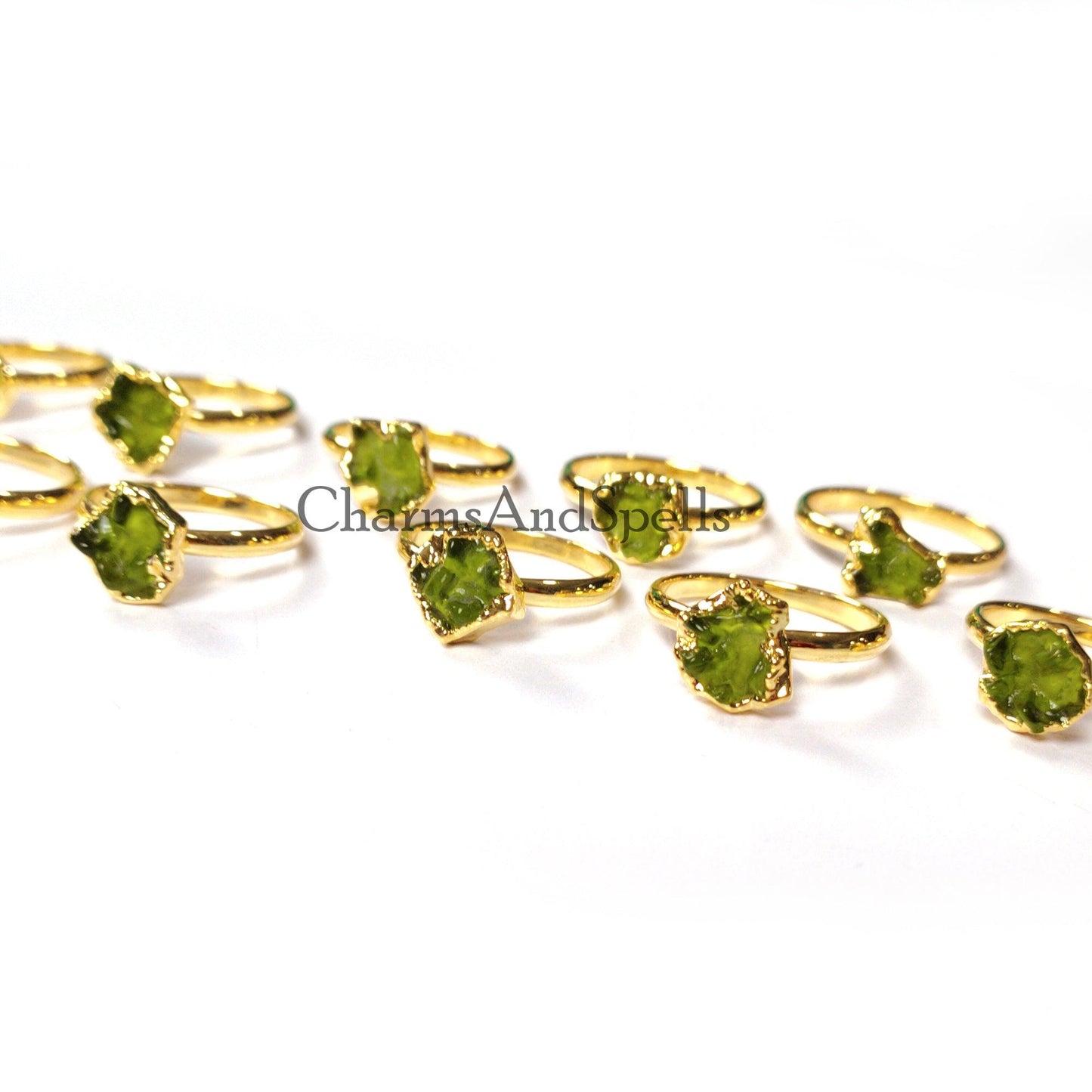 Raw Moldavite Ring, Electroplated Moldavite Jewelry, Dainty Moldavite Ring, Unique Ring, Raw gemstone Ring, Gift For Woman - Charms And Spells