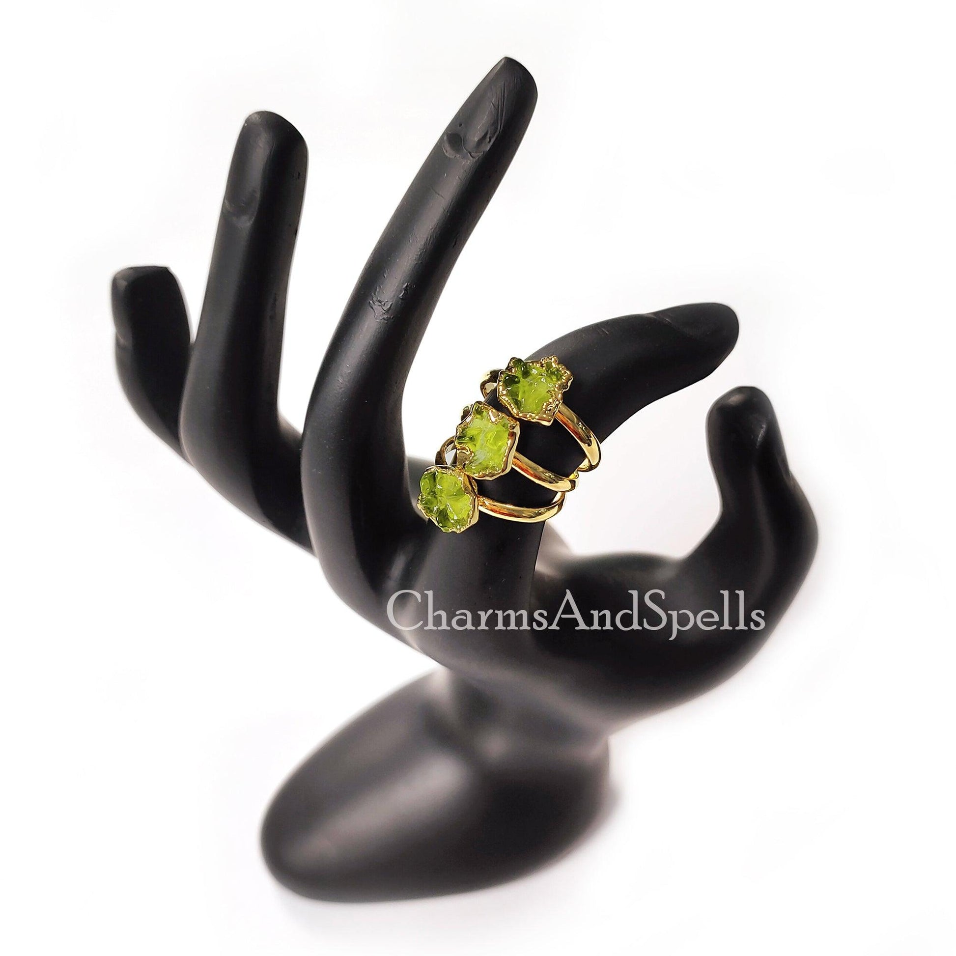 Raw Moldavite Ring, Electroplated Moldavite Jewelry, Dainty Moldavite Ring, Unique Ring, Raw gemstone Ring, Gift For Woman - Charms And Spells