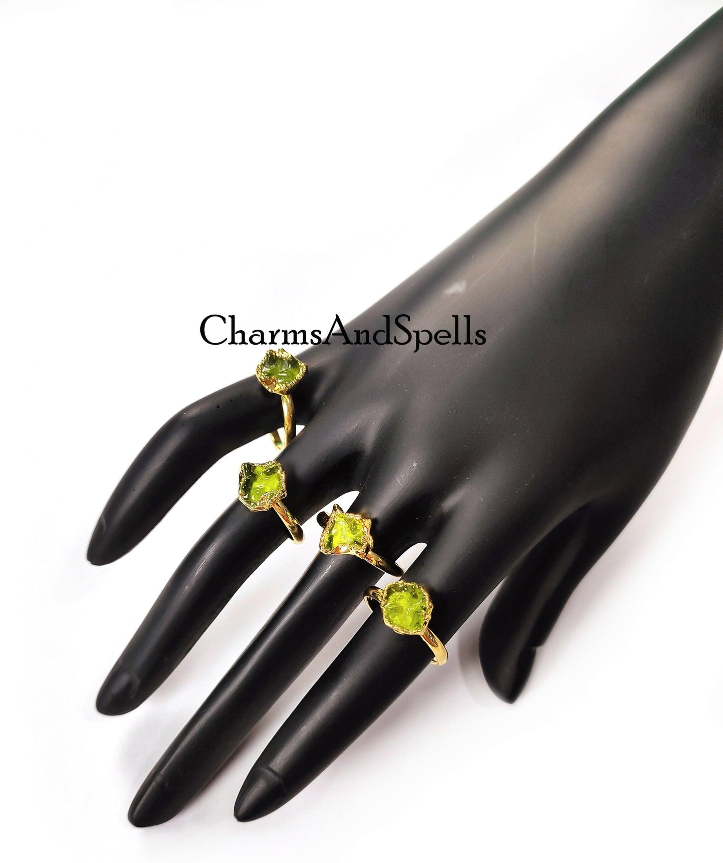 Raw Moldavite Ring, Electroplated Moldavite Jewelry, Dainty Moldavite Ring, Unique Ring, Raw gemstone Ring, Gift For Woman - Charms And Spells