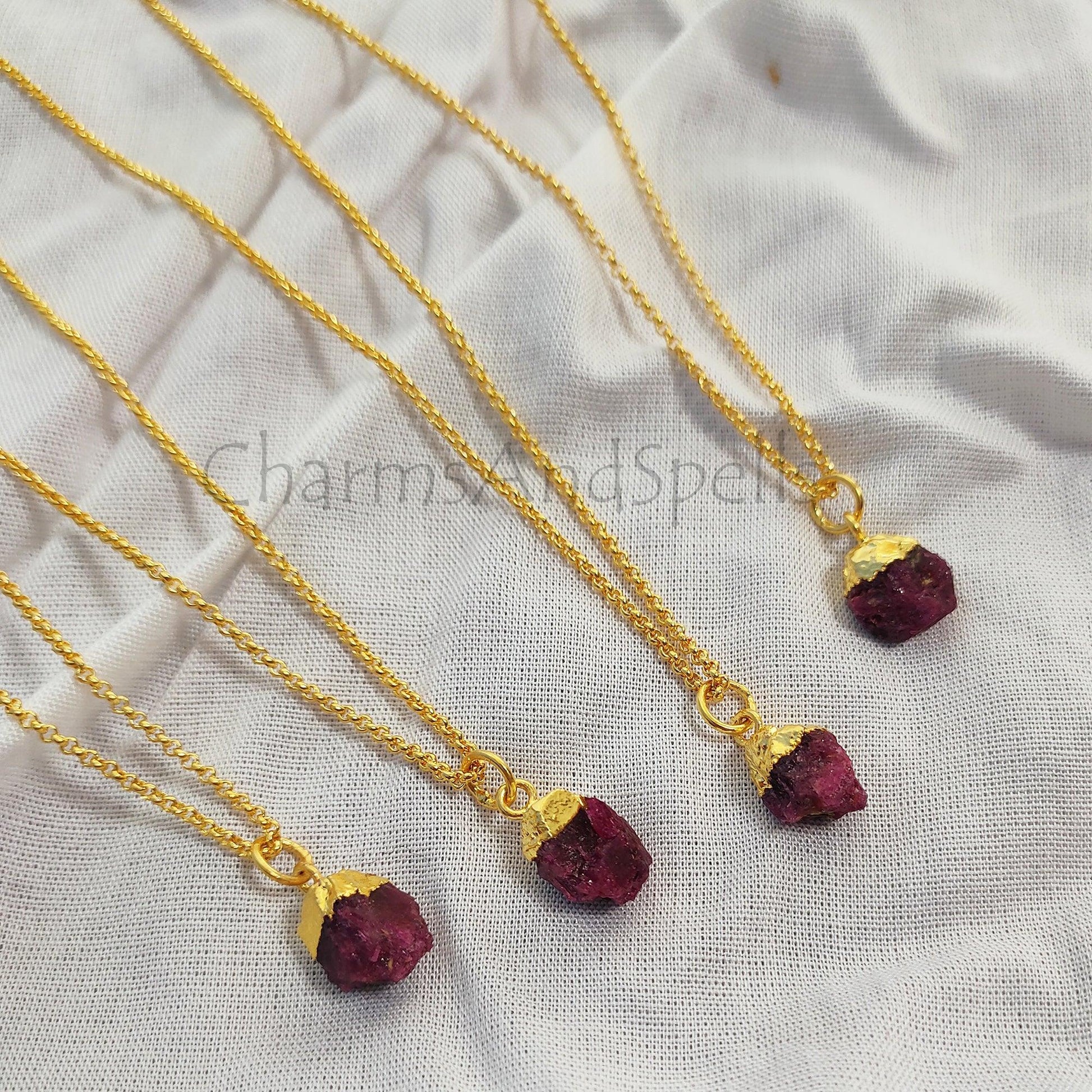 Raw Ruby Necklace, July Birthstone Necklace, Ruby Gemstone Jewelry, Layering Necklace, Boho Necklace, Healing Crystals, - Charms And Spells