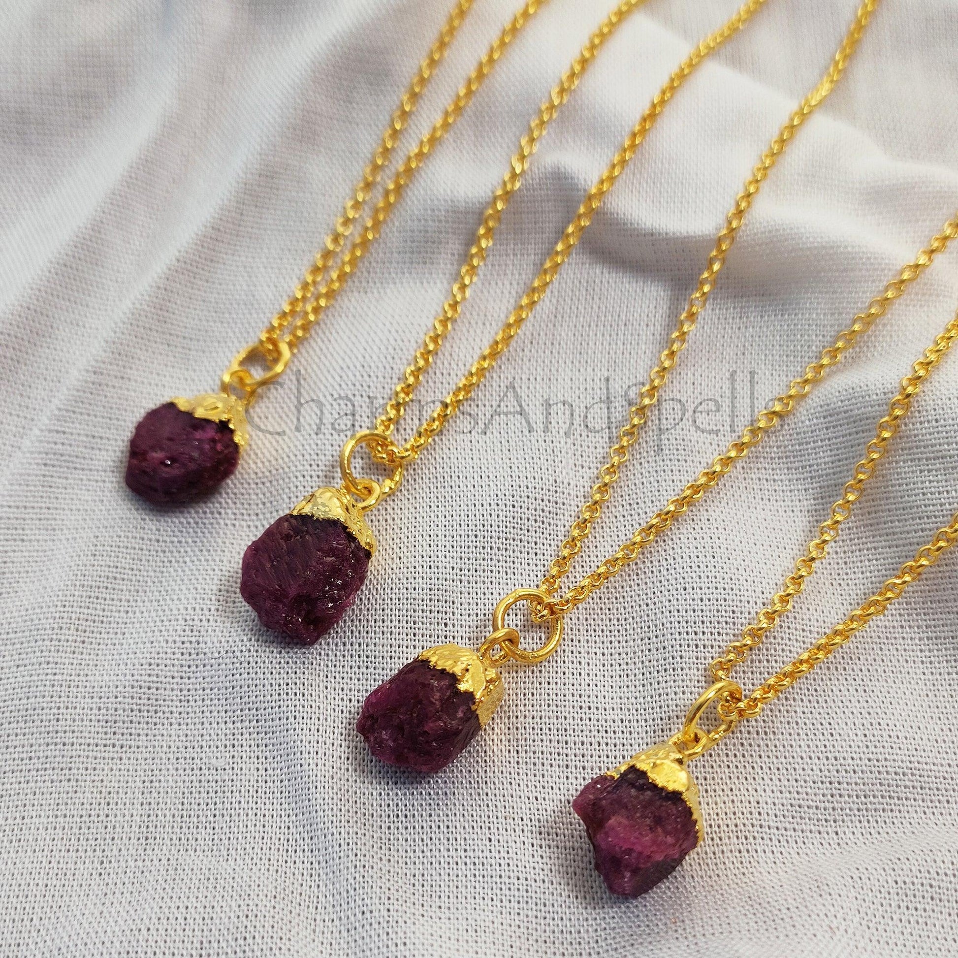 Raw Ruby Necklace, July Birthstone Necklace, Ruby Gemstone Jewelry, Layering Necklace, Boho Necklace, Healing Crystals, - Charms And Spells