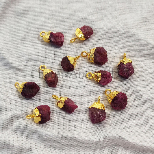 Rough Ruby Connector, Ruby Geode, Ruby Point, July Birthstone, Raw Crystal Necklace, Gold With Electroplated Charms - Charms And Spells