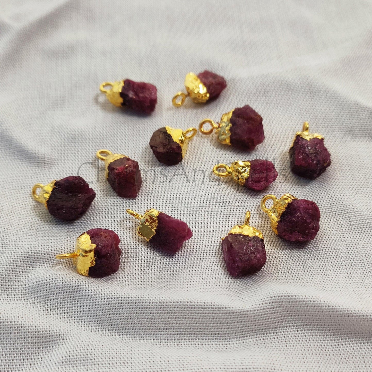 Rough Ruby Connector, Ruby Geode, Ruby Point, July Birthstone, Raw Crystal Necklace, Gold With Electroplated Charms - Charms And Spells