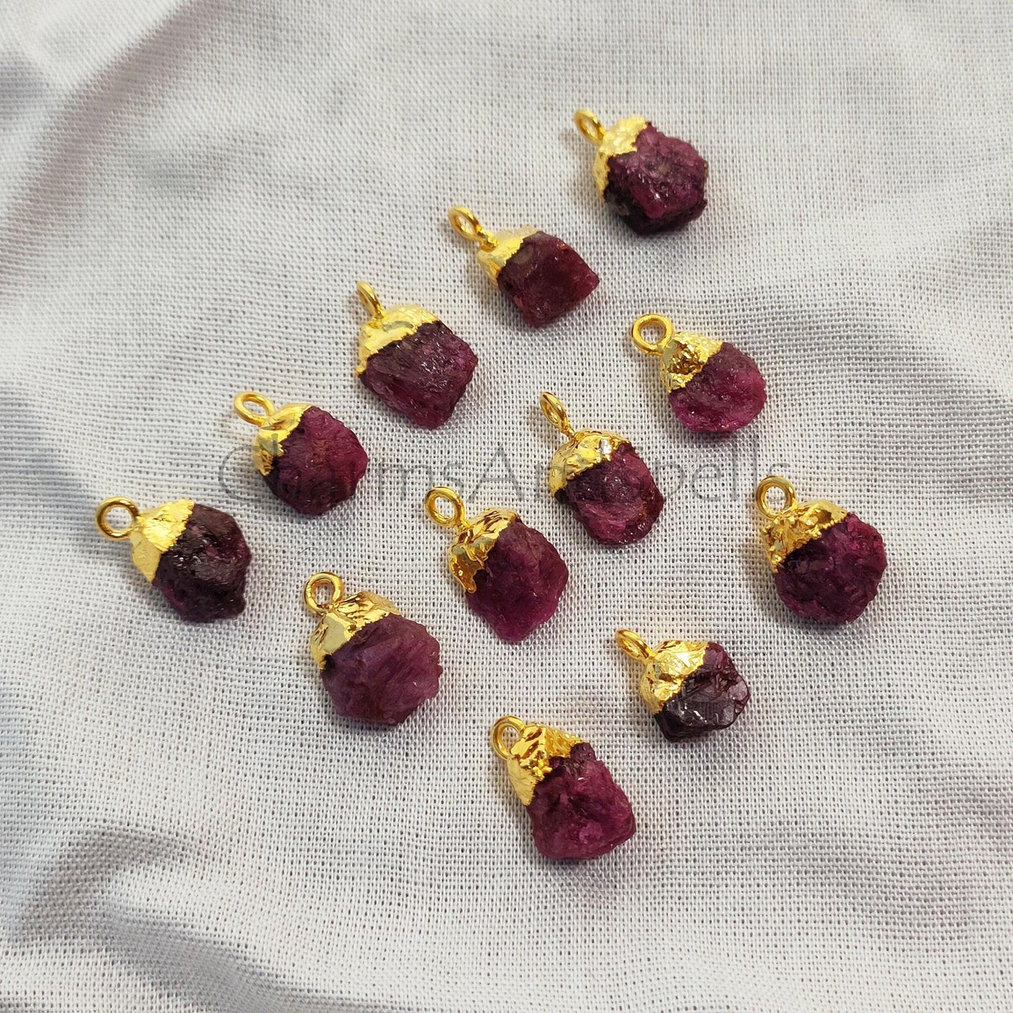 Rough Ruby Connector, Ruby Geode, Ruby Point, July Birthstone, Raw Crystal Necklace, Gold With Electroplated Charms - Charms And Spells