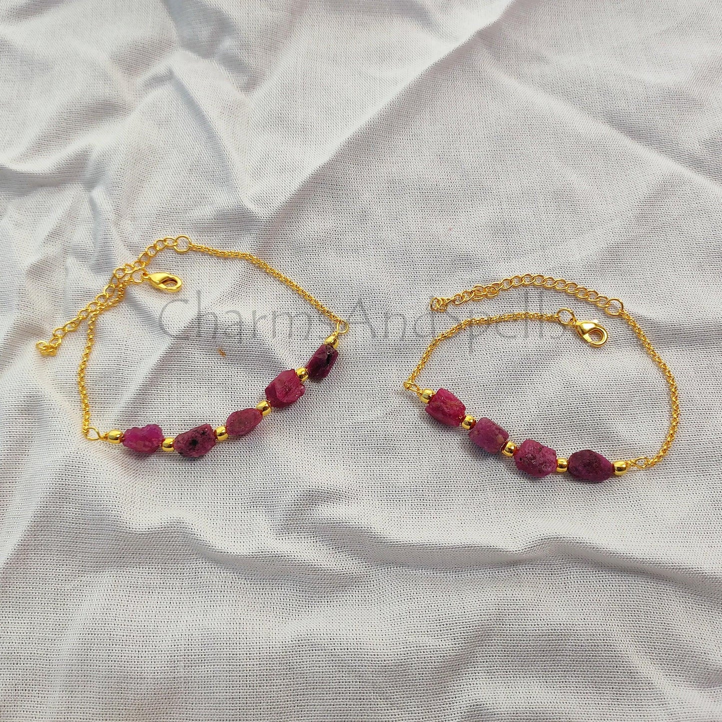 Raw Ruby Bracelet, July Birthstone Bracelet, Protection Red Crystal Bracelet, Gold Plated Bracelet, Beaded Bracelet, - Charms And Spells