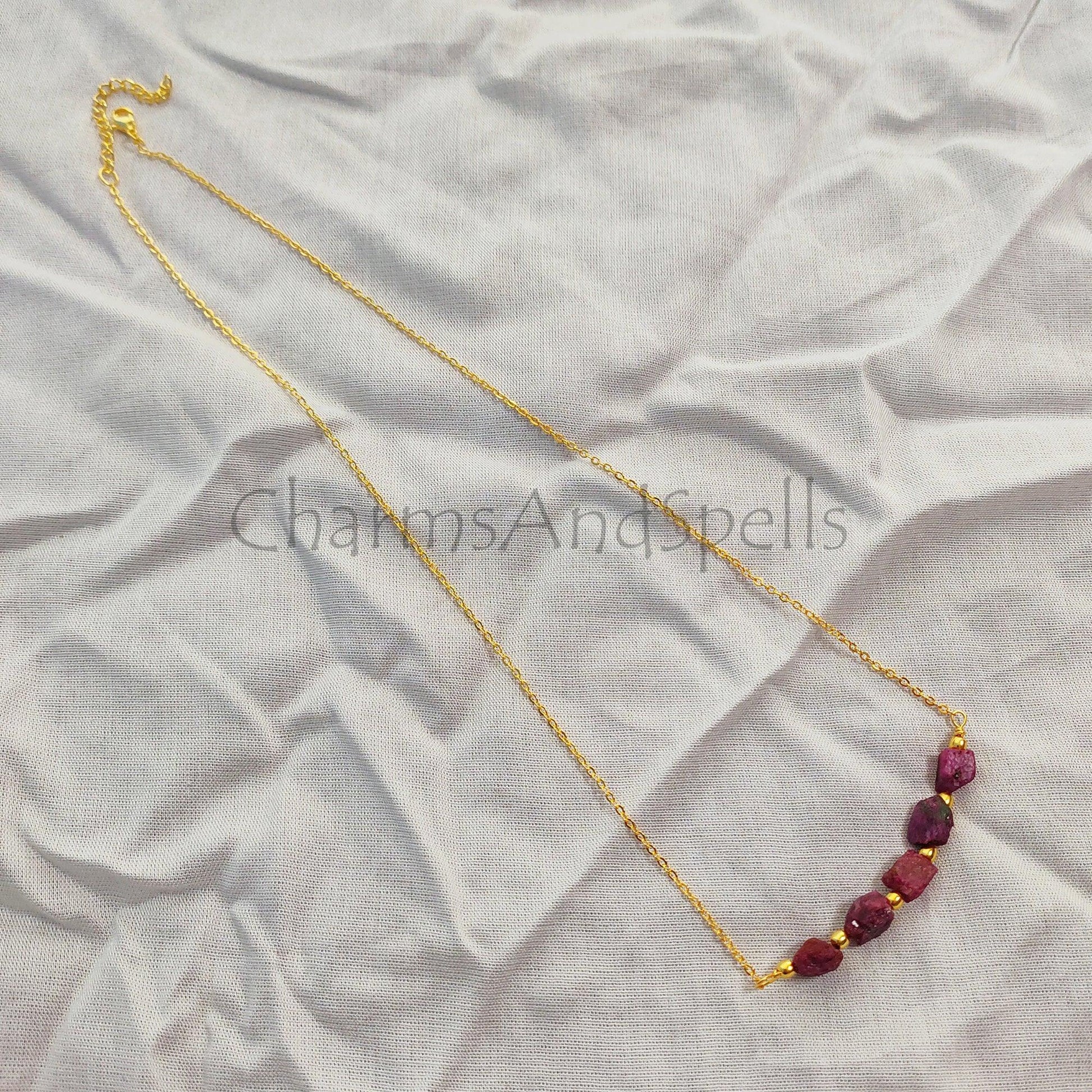 Natural Ruby Necklace Energy Healing crystals, Tiredness Fatigue Lethargy support jewelry - Charms And Spells