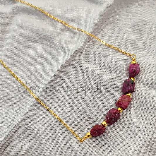 Natural Ruby Necklace Energy Healing crystals, Tiredness Fatigue Lethargy support jewelry - Charms And Spells