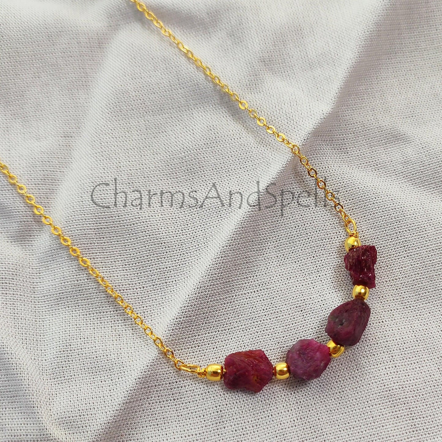 Beaded Ruby Necklace, Love Stone, Raw Gemstones, Ruby Necklace, Graduation Gift, Dainty Necklace, Ruby Rough Nuggets - Charms And Spells