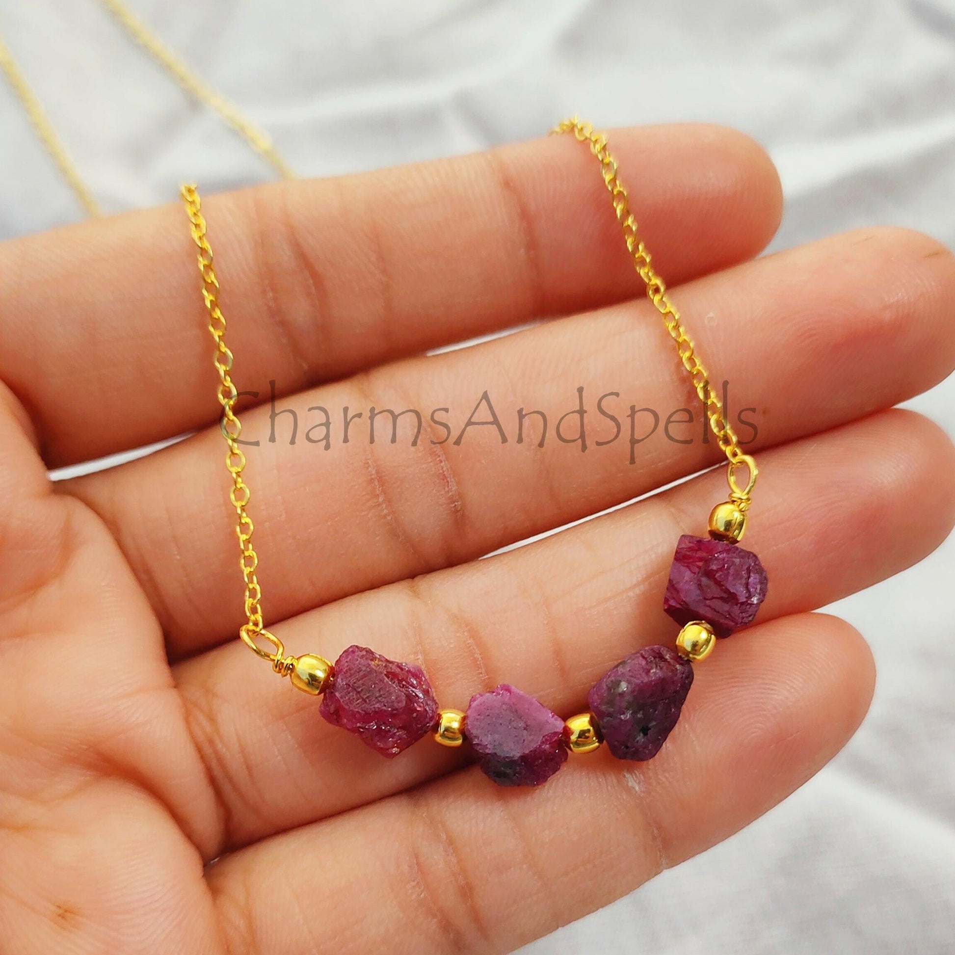 Beaded Ruby Necklace, Love Stone, Raw Gemstones, Ruby Necklace, Graduation Gift, Dainty Necklace, Ruby Rough Nuggets - Charms And Spells