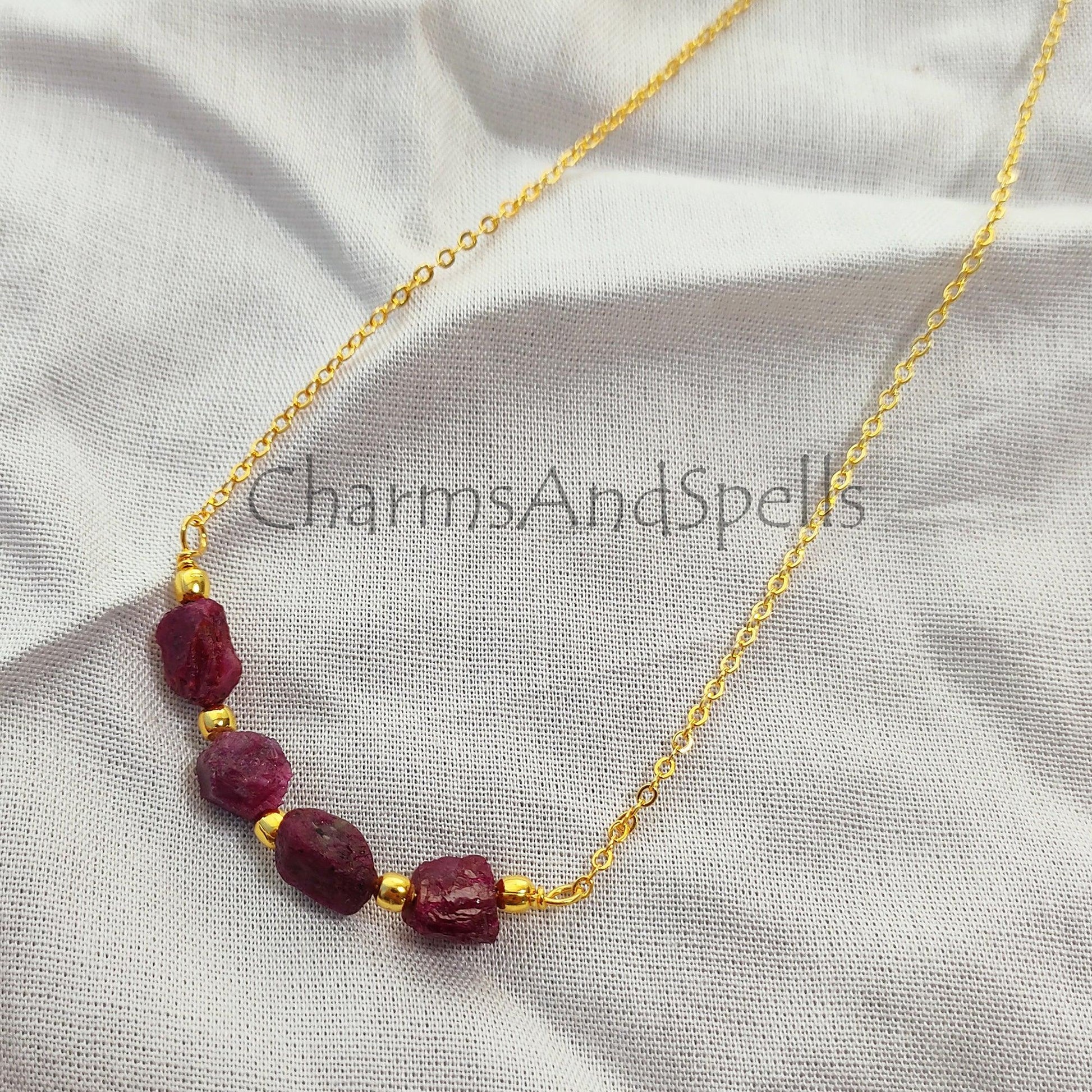 Beaded Ruby Necklace, Love Stone, Raw Gemstones, Ruby Necklace, Graduation Gift, Dainty Necklace, Ruby Rough Nuggets - Charms And Spells