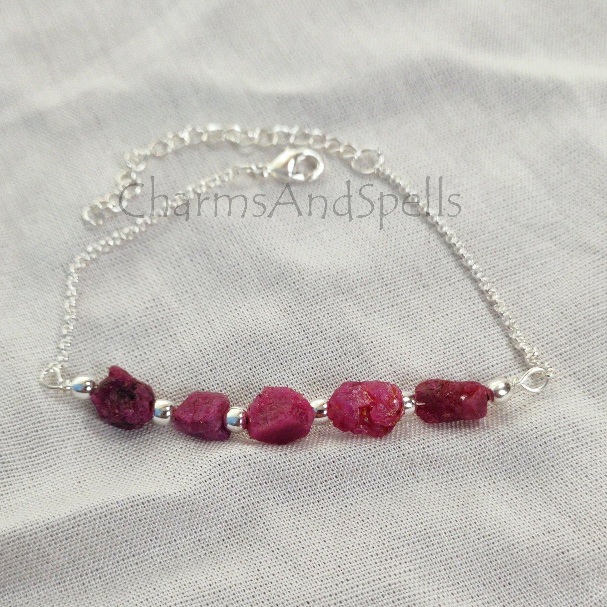 Genuine Ruby Bracelet, July Birthstone Silver Plated Bracelet, Dainty Ruby Bracelet, Minimalist Bracelet for Women, - Charms And Spells