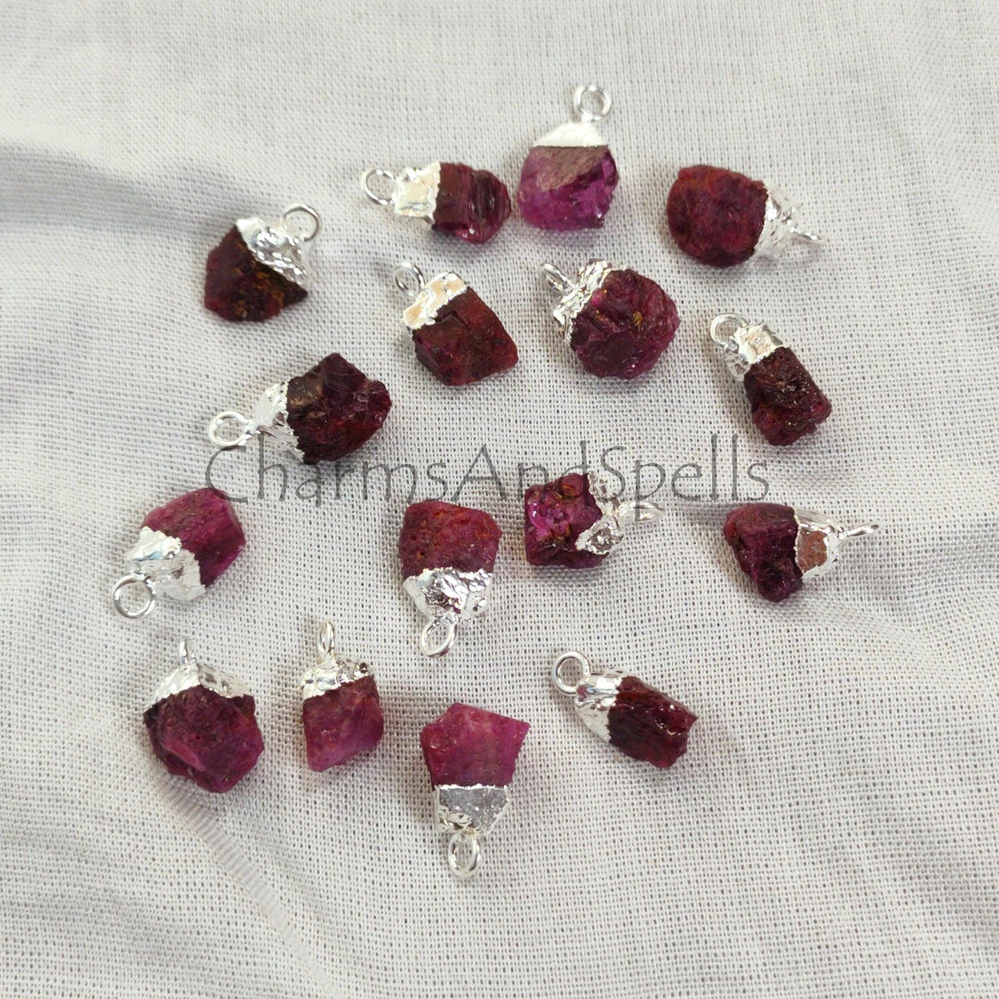 Natural Ruby Gemstone Connector, Raw Gemstone Connector, July Birthstone, Electroplated Charms, Finding Jewelry, - Charms And Spells