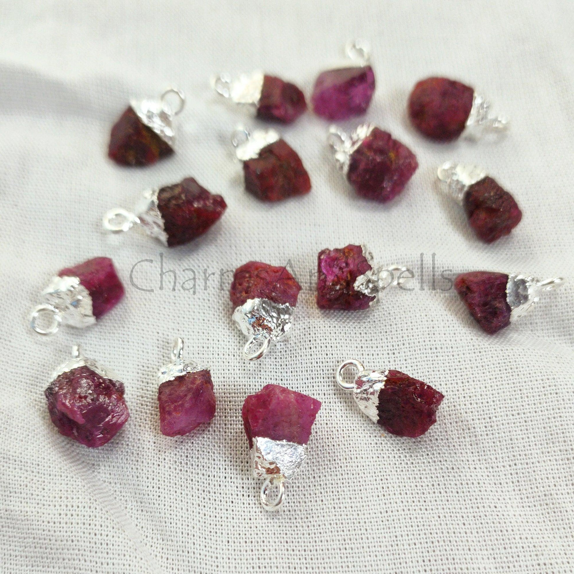 Natural Ruby Gemstone Connector, Raw Gemstone Connector, July Birthstone, Electroplated Charms, Finding Jewelry, - Charms And Spells