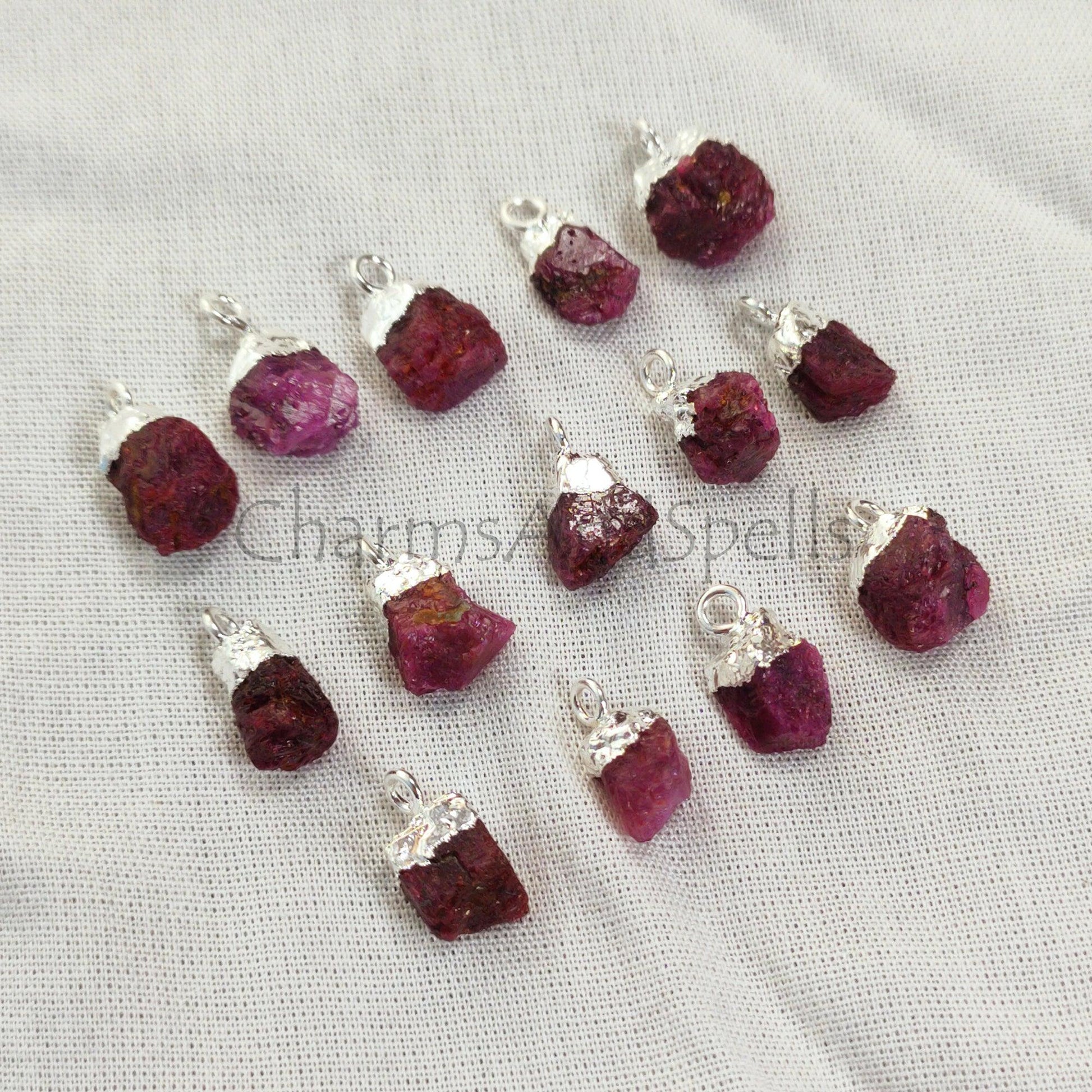 Natural Ruby Gemstone Connector, Raw Gemstone Connector, July Birthstone, Electroplated Charms, Finding Jewelry, - Charms And Spells