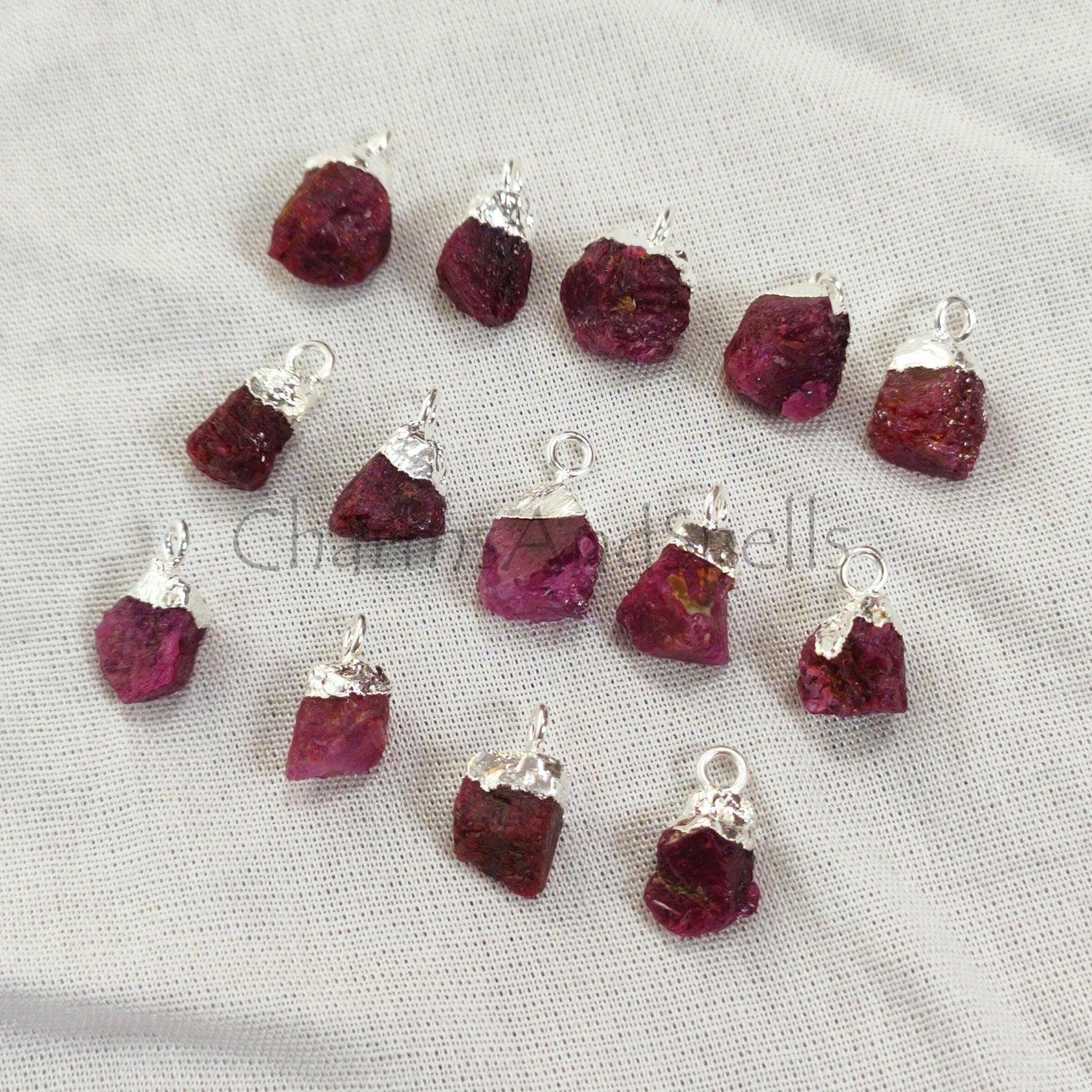 Natural Ruby Gemstone Connector, Raw Gemstone Connector, July Birthstone, Electroplated Charms, Finding Jewelry, - Charms And Spells