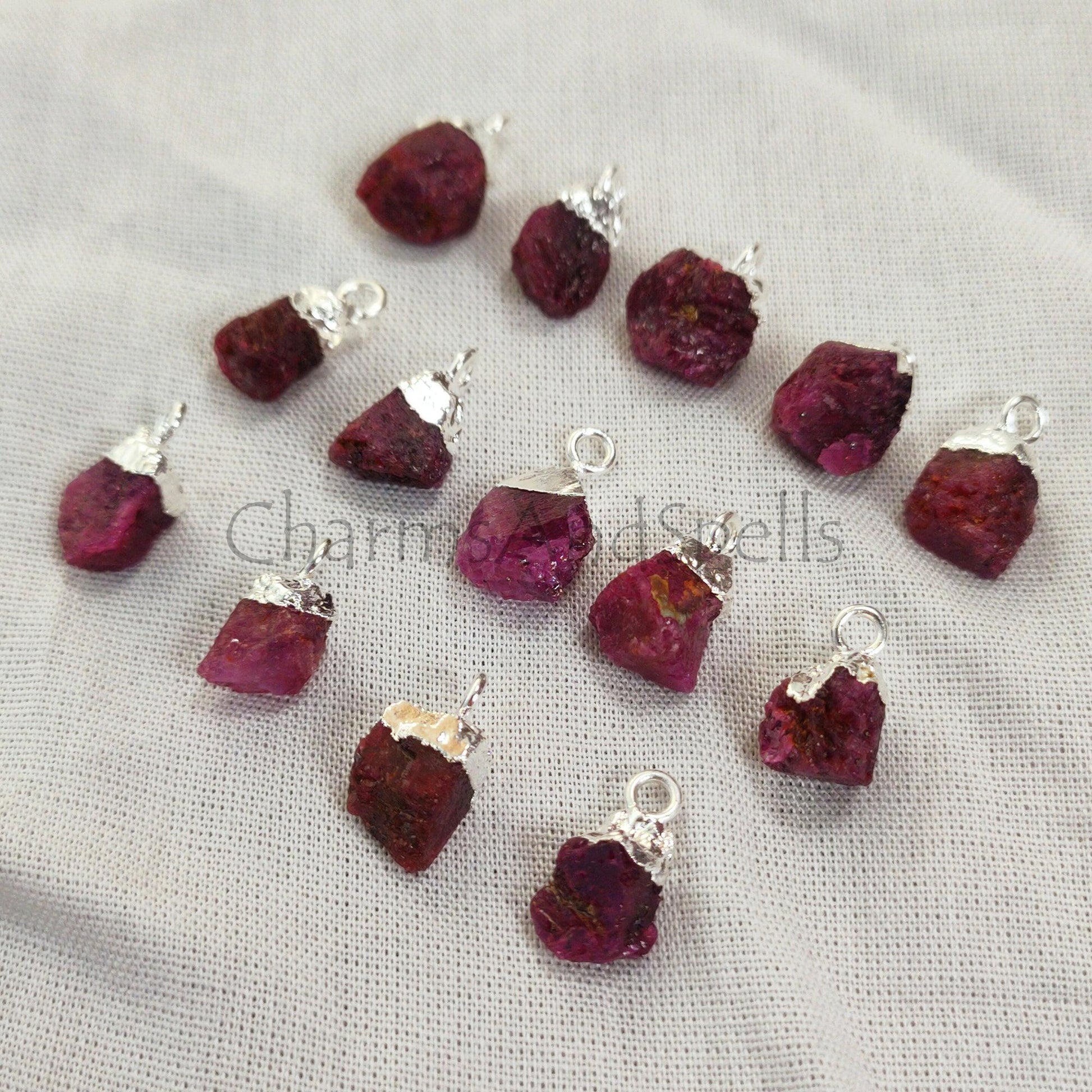 Natural Ruby Gemstone Connector, Raw Gemstone Connector, July Birthstone, Electroplated Charms, Finding Jewelry, - Charms And Spells