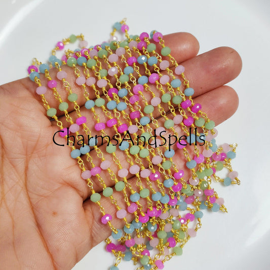1 Feet Chain,Multi Chalcedony Rosary Chain, Rondelle Beads Chain, Gold Plated Chain, DIY Jewelry Making Supply, 3-4mm Bead Size, DIY Necklace Chain - Charms And Spells