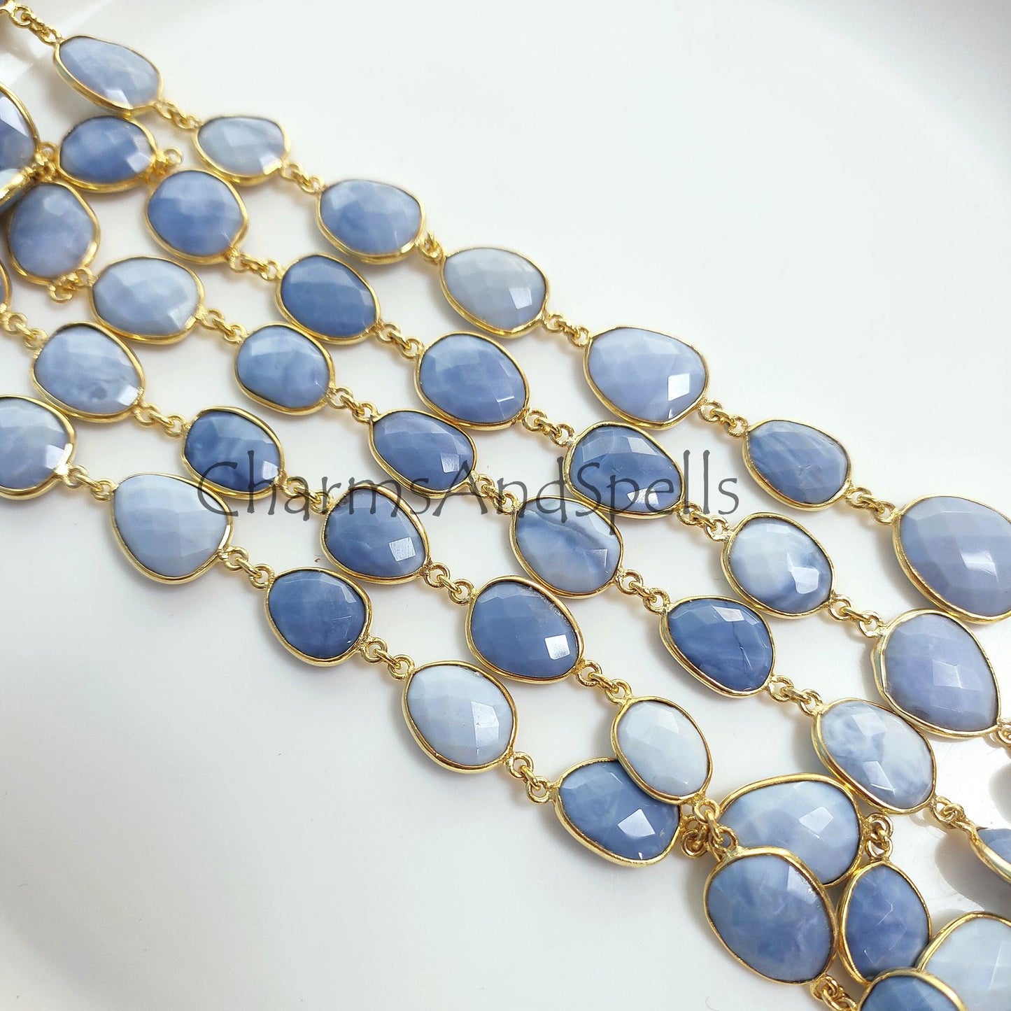 1 Feet Chain, Boulder Opal Bezel Connector Station Link Chain, Blue Opal Connector Chain, Jewelry Making Bezel Chain, Bracelet Chains, Jewelry Finding - Charms And Spells