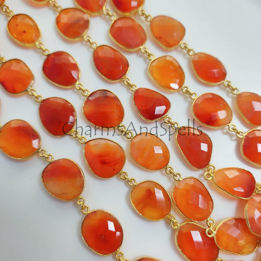 1 Feet Chain, Natural Carnelian Bezel Chain, Carnelian 12-16mm Connector Chain, Carnelian Bezels Chain, Carnelian Connectors Link Chain, Necklace Jewelry - Charms And Spells