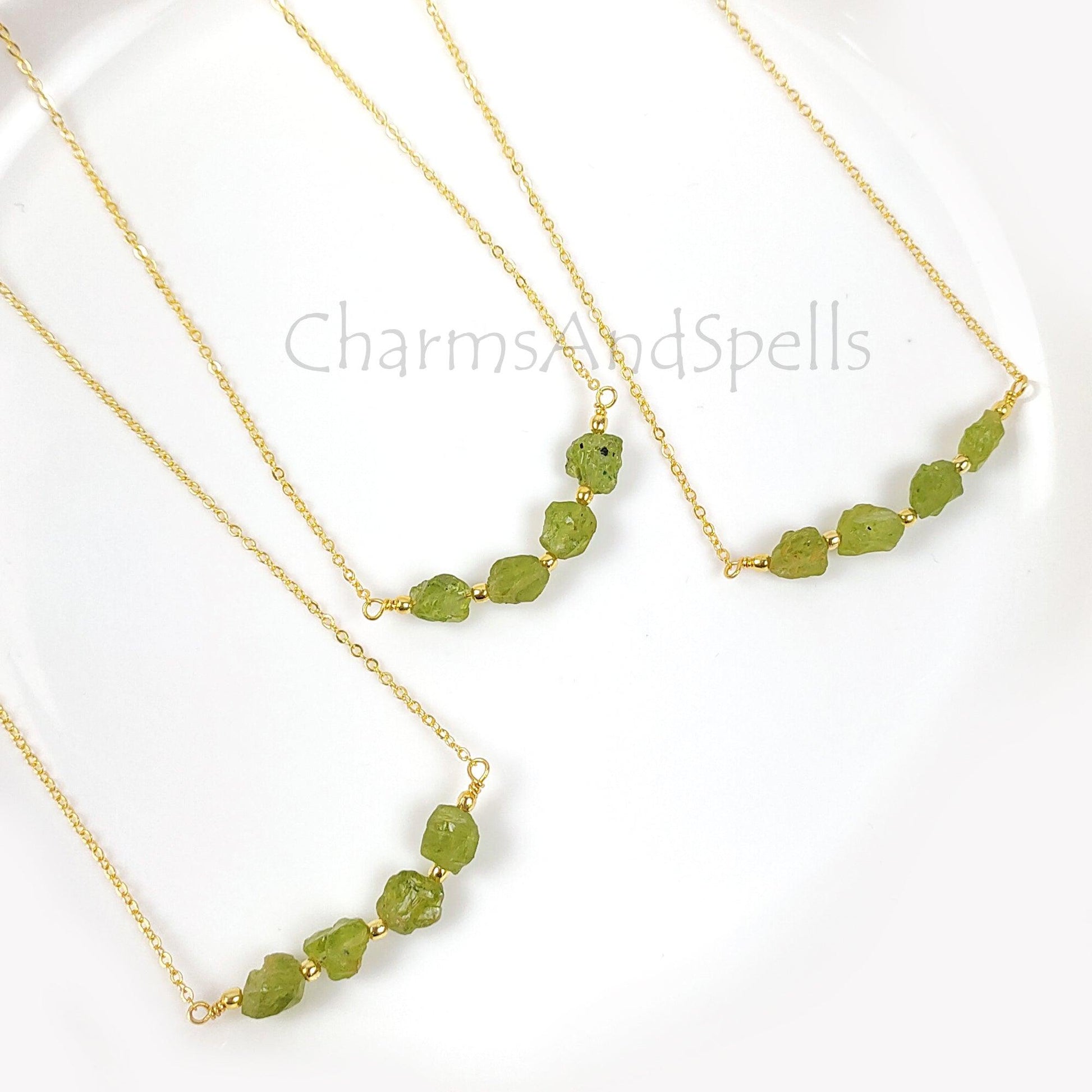 Natural Raw Peridot Necklace, Gold Plated Necklace, Dainty Peridot Necklace, Crystal Necklace, Raw Gemstone Pendant, August Birthstone Gift - Charms And Spells