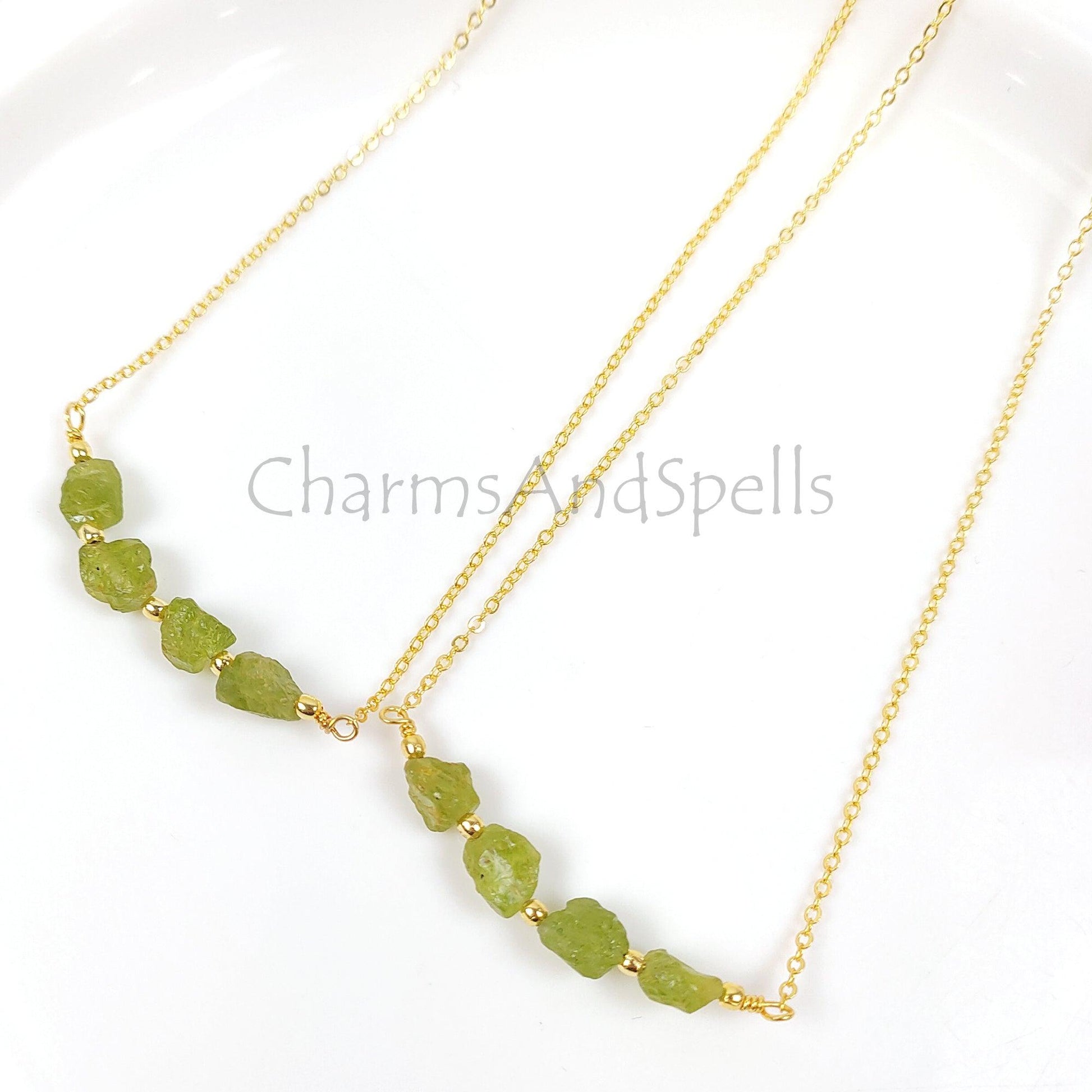 Natural Raw Peridot Necklace, Gold Plated Necklace, Dainty Peridot Necklace, Crystal Necklace, Raw Gemstone Pendant, August Birthstone Gift - Charms And Spells