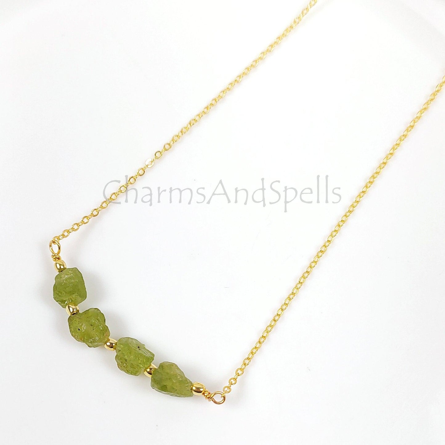 Natural Raw Peridot Necklace, Gold Plated Necklace, Dainty Peridot Necklace, Crystal Necklace, Raw Gemstone Pendant, August Birthstone Gift - Charms And Spells