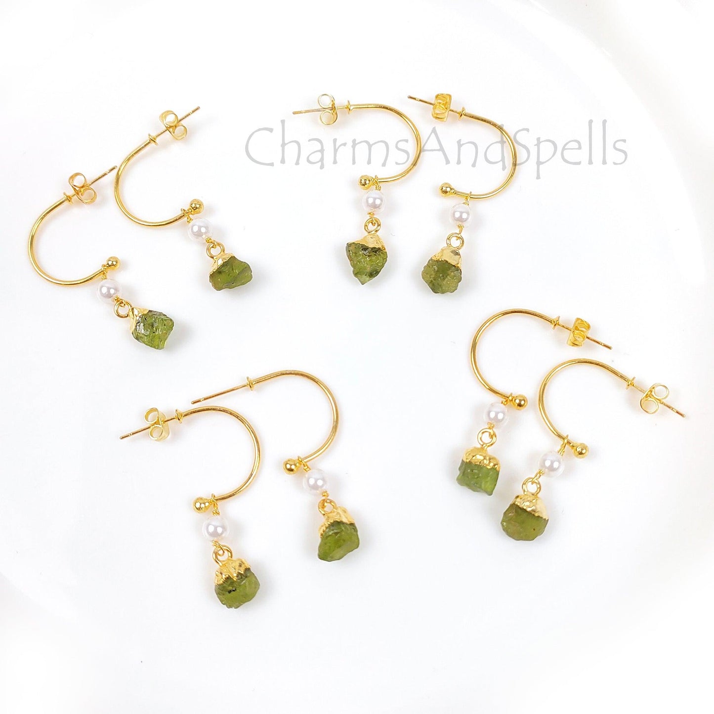 Natural Raw Peridot Earrings, Gold Plated Gemstone Earring, August Birthstone, Raw Stone Jewelry, Raw Crystal Earrings, Summer Jewelry, Gift - Charms And Spells