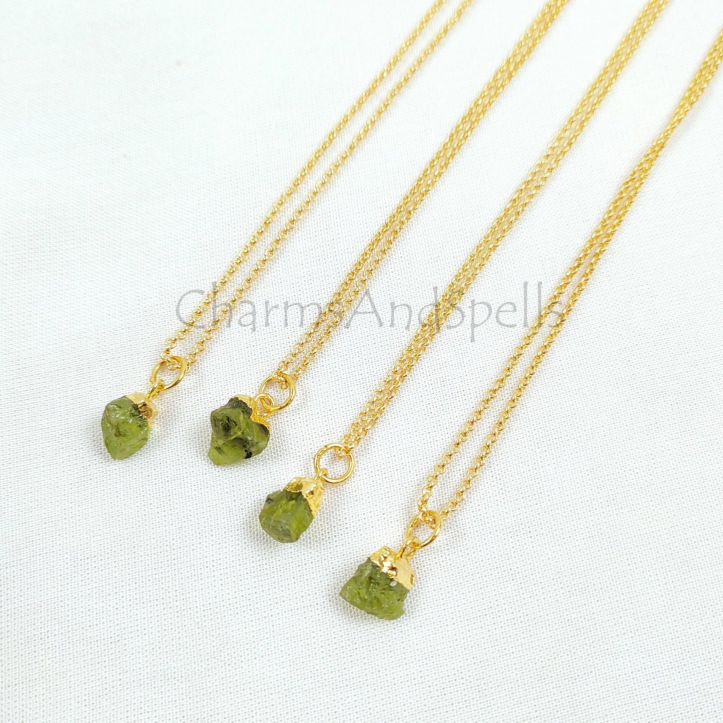 Natural Raw Peridot Necklace, Gold Plated Peridot Necklace, Peridot Jewelry, Birthstone Necklace, Raw Stone Necklace, Beautiful Necklace - Charms And Spells