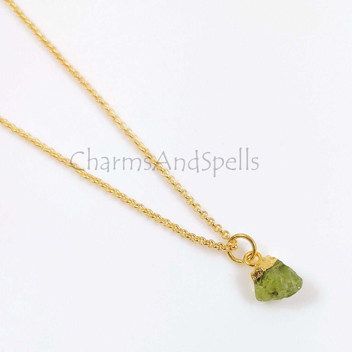 Natural Raw Peridot Necklace, Gold Plated Peridot Necklace, Peridot Jewelry, Birthstone Necklace, Raw Stone Necklace, Beautiful Necklace - Charms And Spells