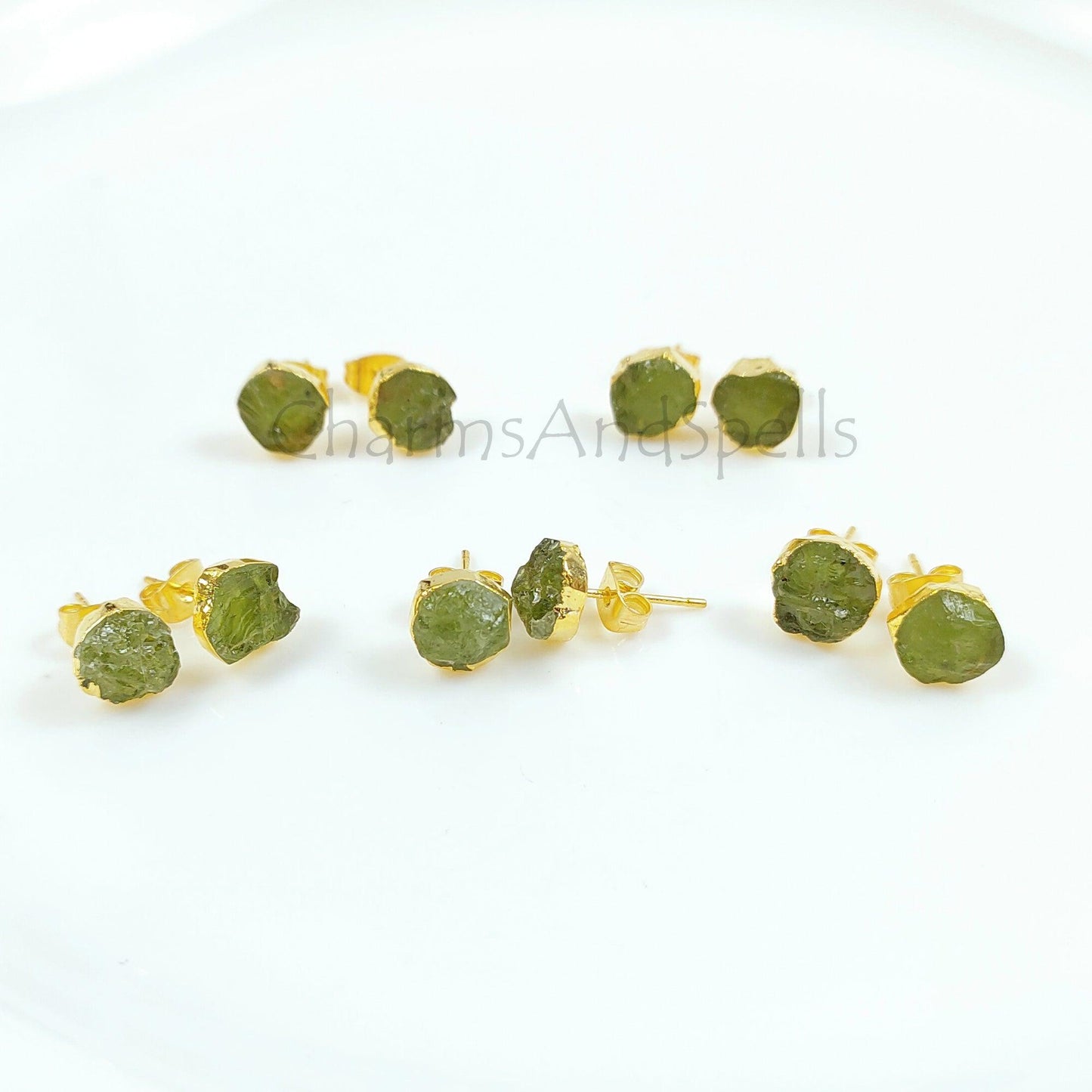 Peridot Crystal Earrings, Peridot Stud Earrings, Green Stone Jewellery, Gemstone Stud, Small Crystal Stud Earrings, Simple Earrings - Charms And Spells